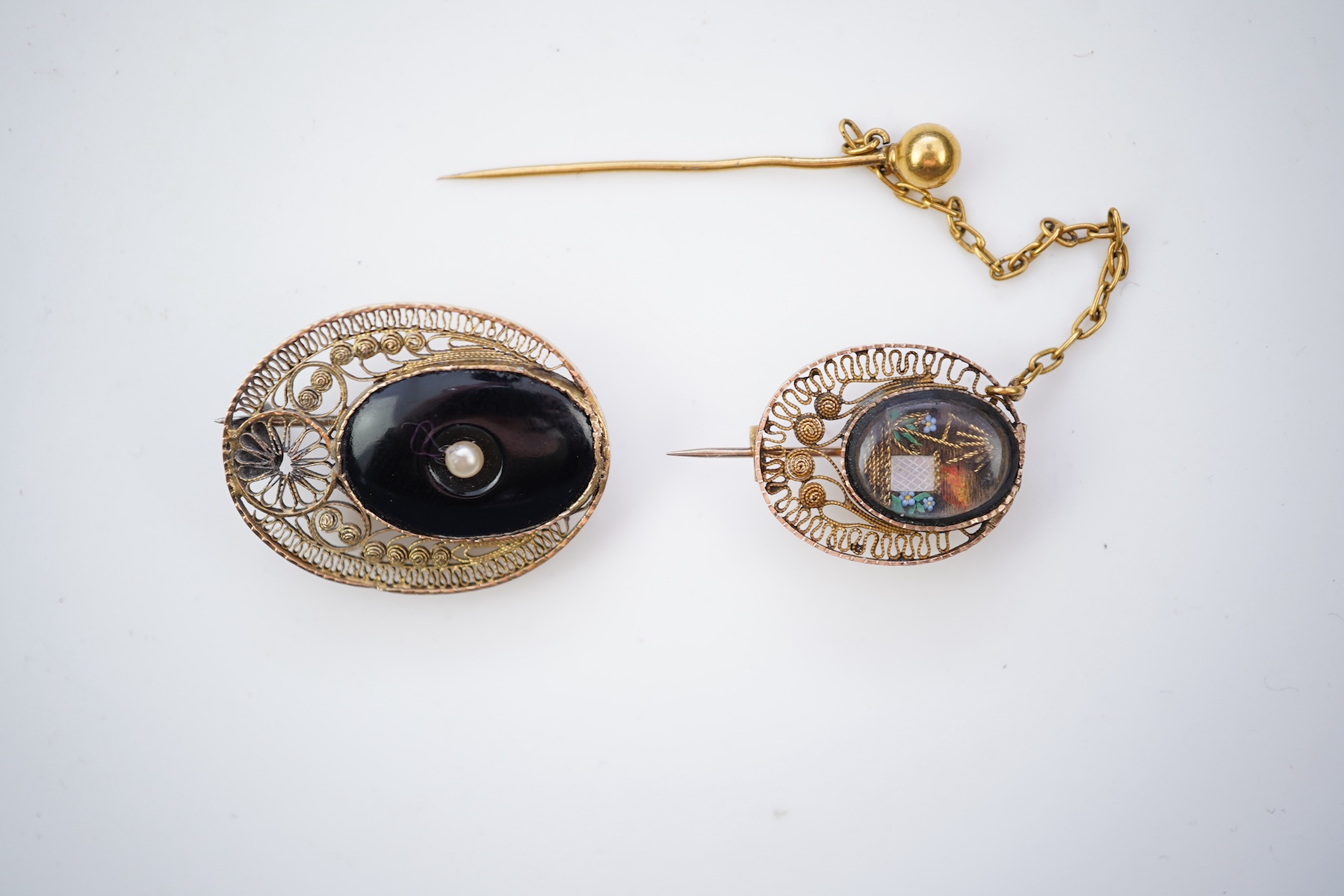 Two unusual filigree work mourning jewels